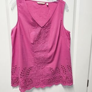 🌸 Soft Surroundings Pink Bohemian Embroidered Eyelet Tank Top – Size M